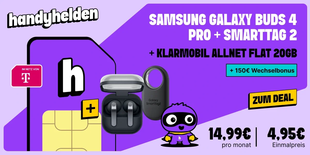 Samsung Galaxy Buds4 Pro + SmartTag2 mit 20 GB Telekom-Netz für effektiv 2,25€/Monat