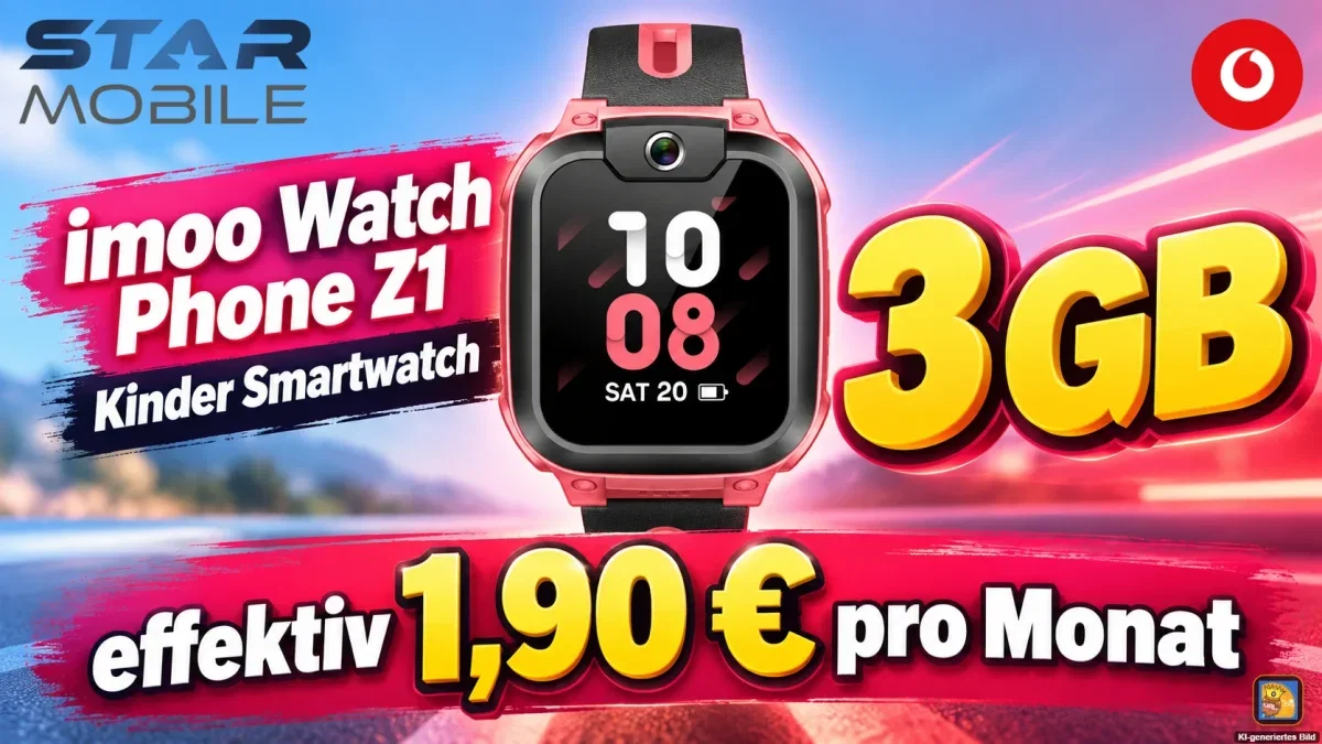 starmobile: imoo Watch Phone Z1 Kinder Smartwatch + Vodafone Smart Tech M 3 GB für 0,00 € / Monat in den ersten 3 Monaten, danach 5,99 € / Monat + 14,90 € einmalig
