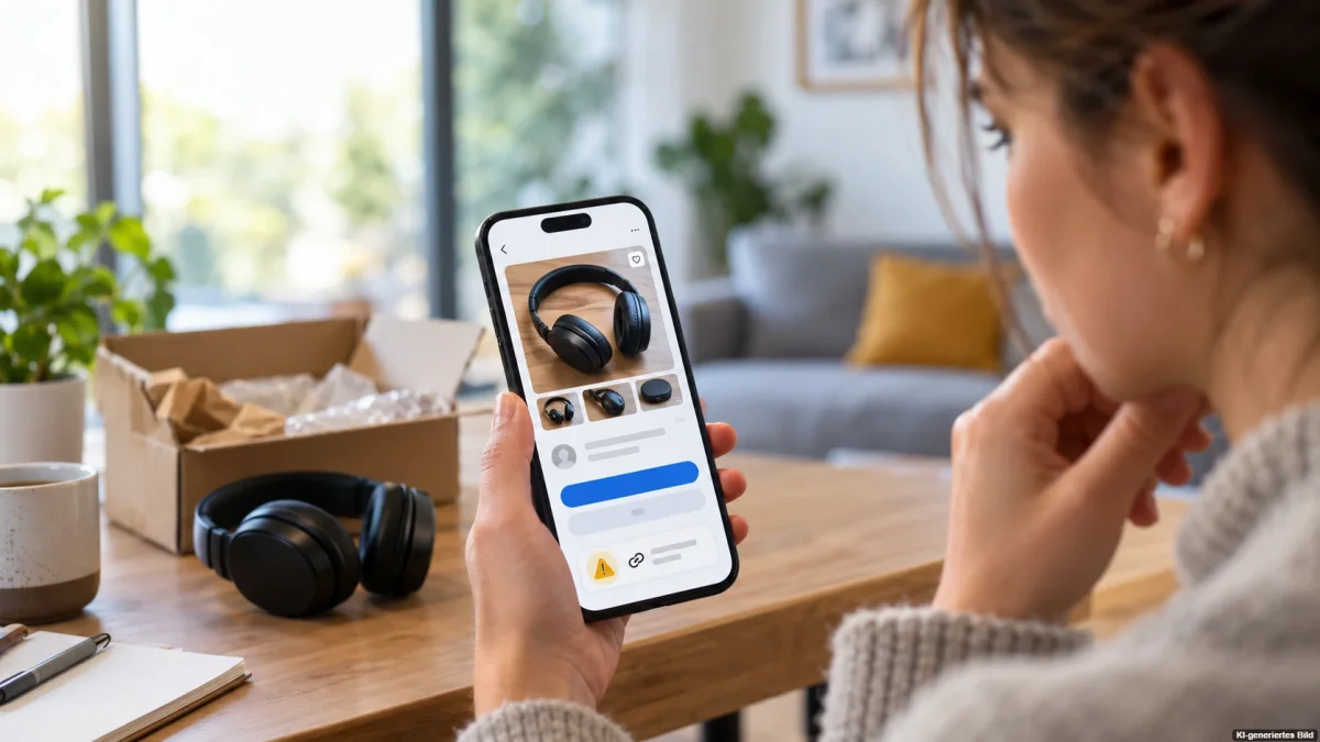 Smartphone bei einem Kleinanzeigen-Kauf als Symbol für sicheren Schutz vor Betrug