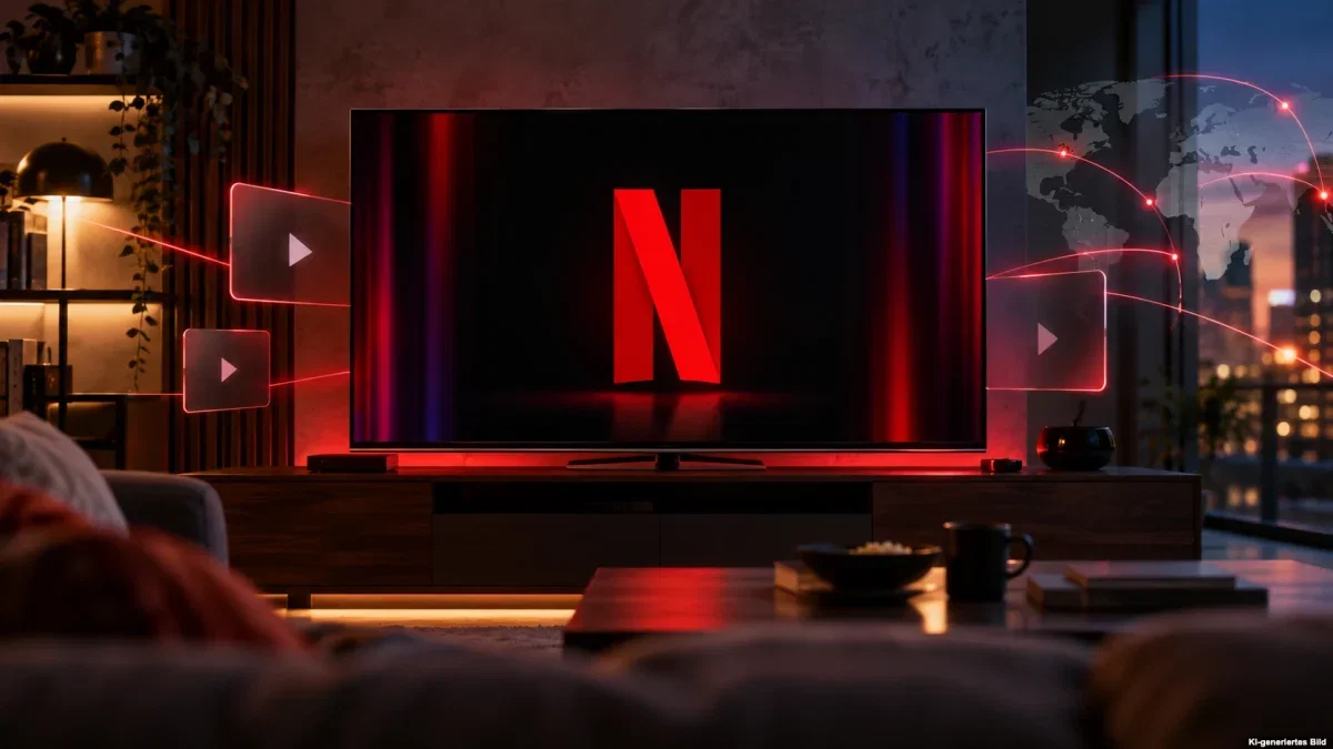 Fernseher mit Netflix als Symbol für die internationale Expansion des Werbe-Abos