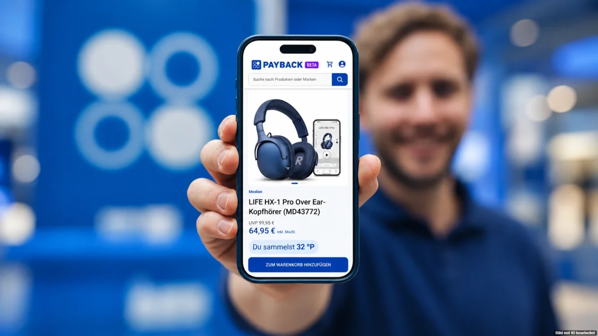 Smartphone mit dem Beta-Bereich „PAYBACK Produkte“ in der PAYBACK App