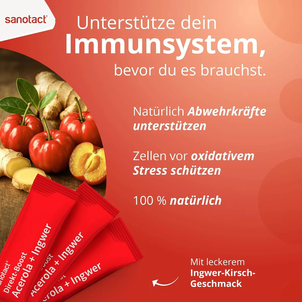 20 sanotact Acerola-Ingwer Direkt-Sticks mit natürlichem Vitamin C
