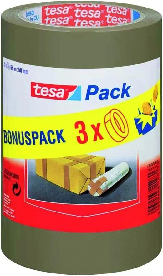 tesa tesapack Standard Paketklebeband – 66 m x 50 mm – braun – 3 Rollen