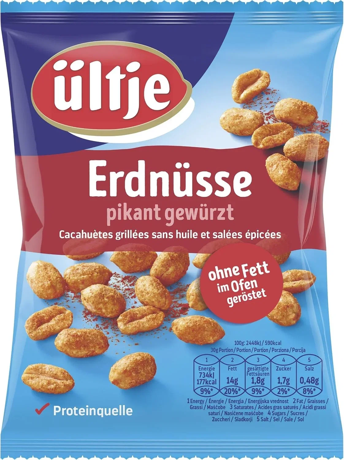 ültje Erdnüsse pikant gewürzt ohne Fett geröstet (200g)