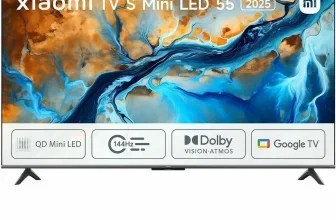 Xiaomi TV S Mini LED 55 2025 mit 144Hz, Dolby Vision, Atmos und Google TV auf weißem Hintergrund