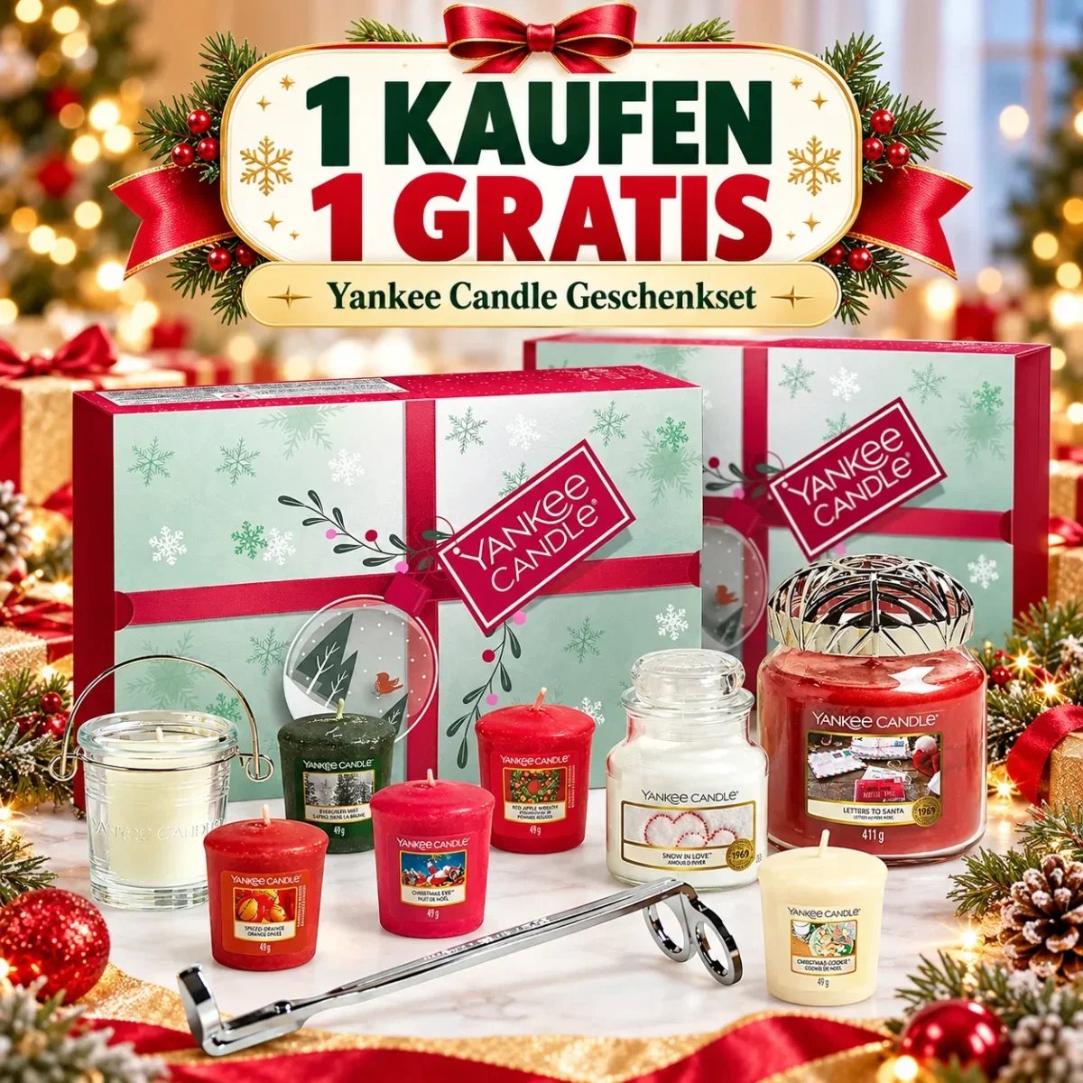 1 Kaufen 1 Gratis: 2 mal Yankee Candle Geschenkset 1733422E – 16 Duftkerzen  Zubehör