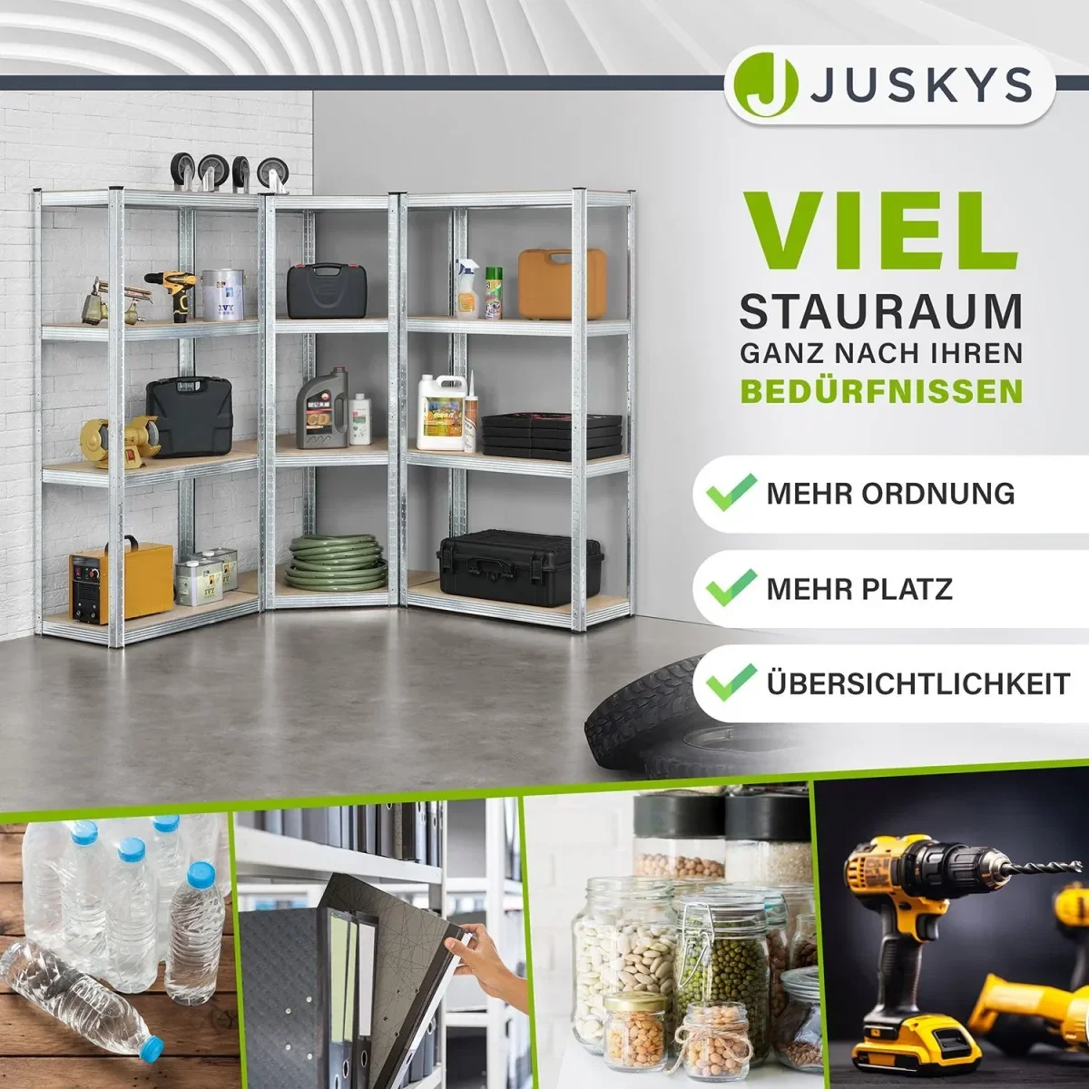 Juskys 3er Regalsystem mit 12 Böden