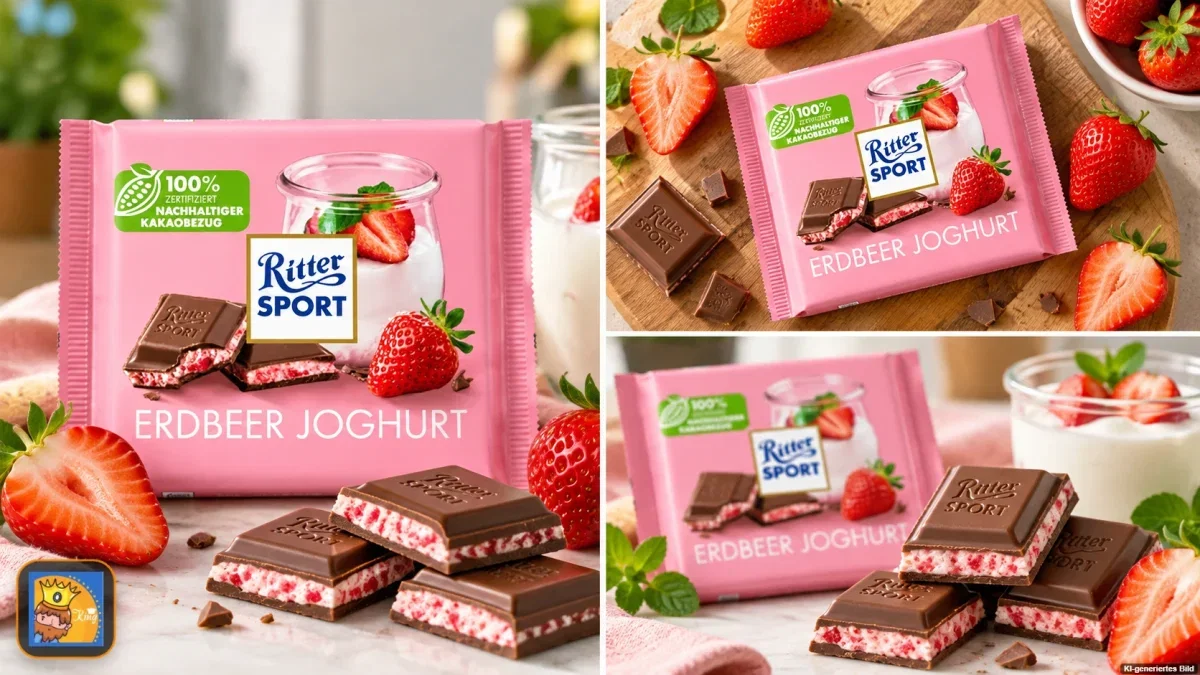 3x Ritter Sport Erdbeer-Joghurt Vollmilchschokolade (100g)