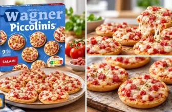Wagner Piccolinis Salami-Box neben gebackenen Mini-Pizzen auf Teller und Holz