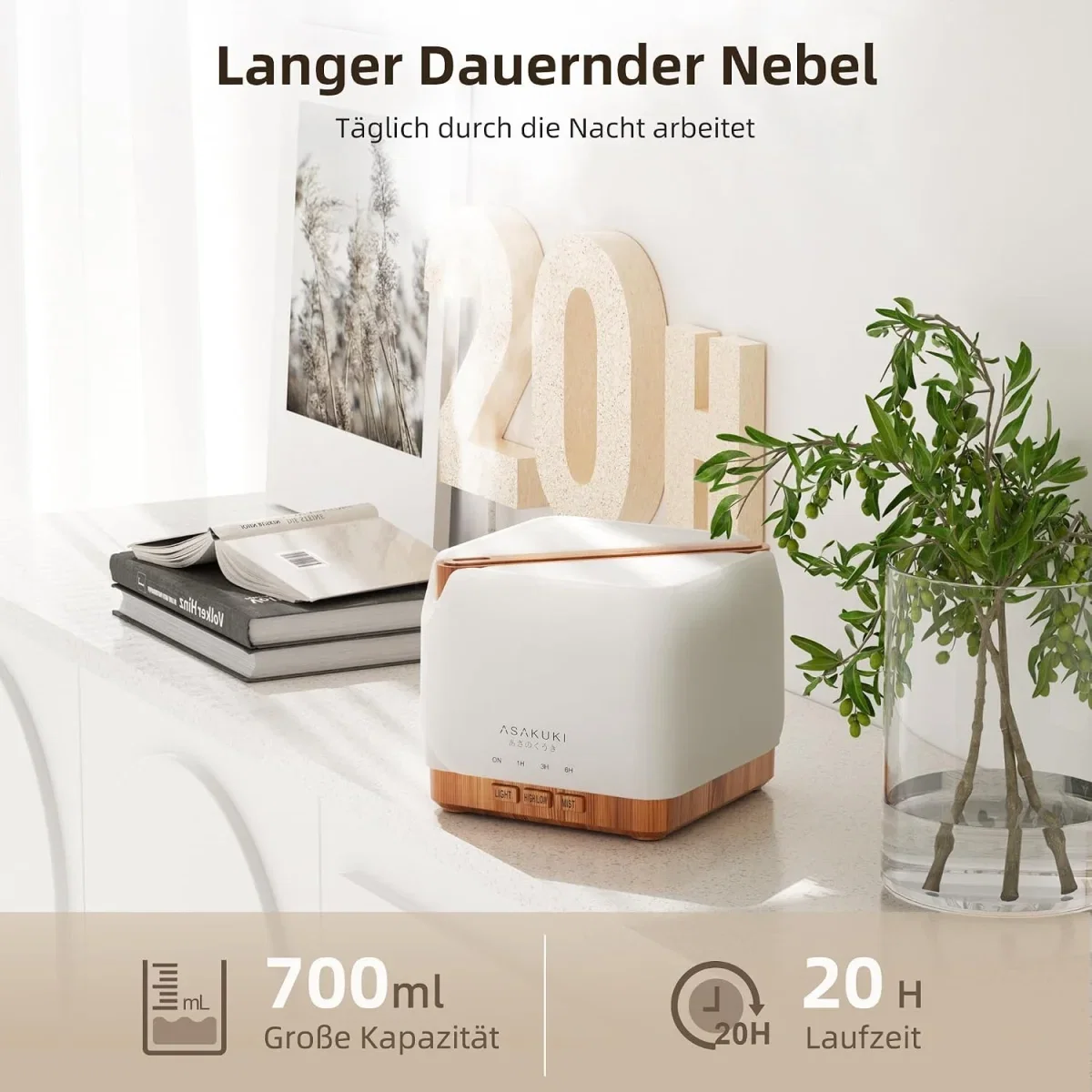 ASAKUKI Aroma-Diffuser – große Kapazität (700ml)