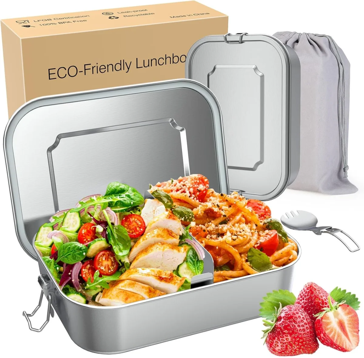 AZHE Edelstahl Lunchbox mit Fächern (1200ml)