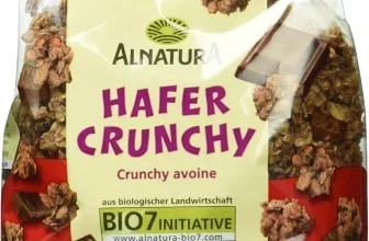 Alnatura Hafer Crunchy Schoko Feinherb in transparenter Verpackung mit Schokostückchen