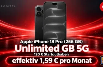 Apple iPhone 18 Pro (256 GB) mit Vodafone Smart M Unlimited GB 5G und 120 € Startguthaben für effektiv 1,59 € pro Monat.