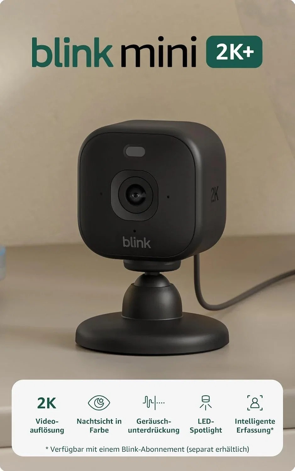 Blink Mini 2K+ Überwachungskamera mit LED-Spotlight und Zwei-Wege-Audio