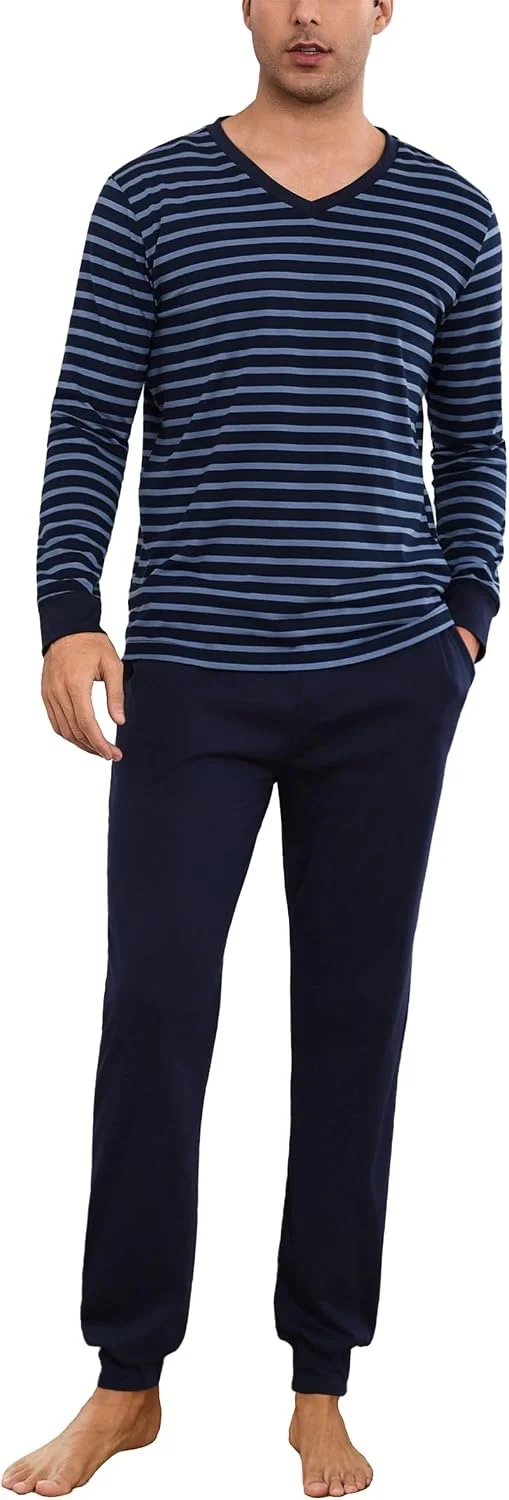 Bresdk Herren  Schlafanzug Lang Gestreift (Gr. S bis 4XL)