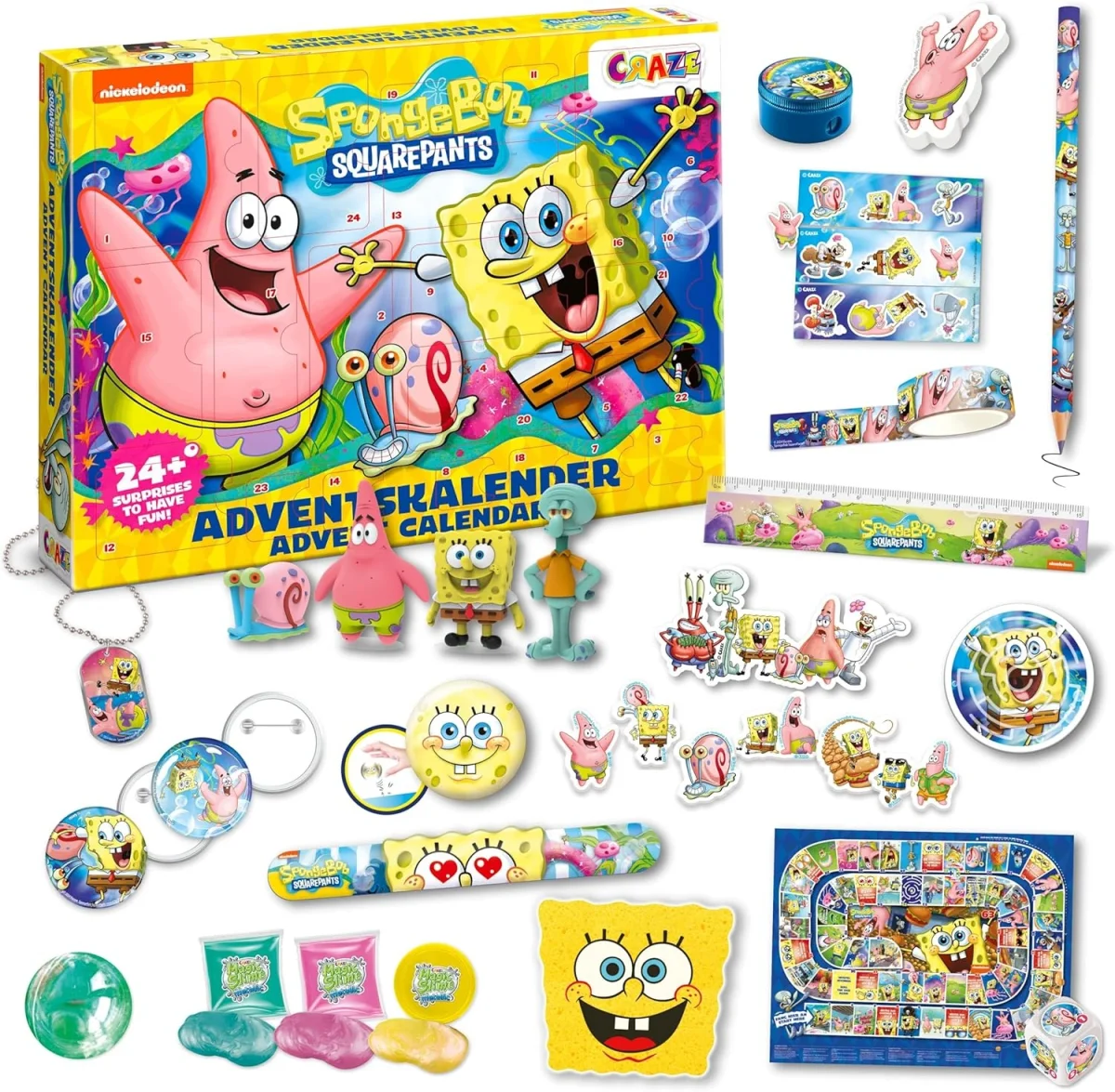 SpongeBob Spielzeug-Adventskalender von CRAZE mit Sammelfiguren und verschiedenen Überraschungen