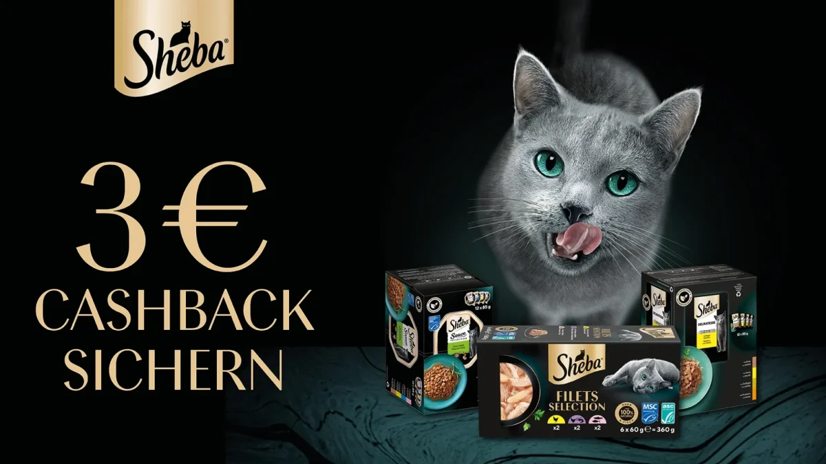 SHEBA Cashback 2026: 3 € zurück auf ausgewählte Katzenfutter-Multipacks ab 15.10.