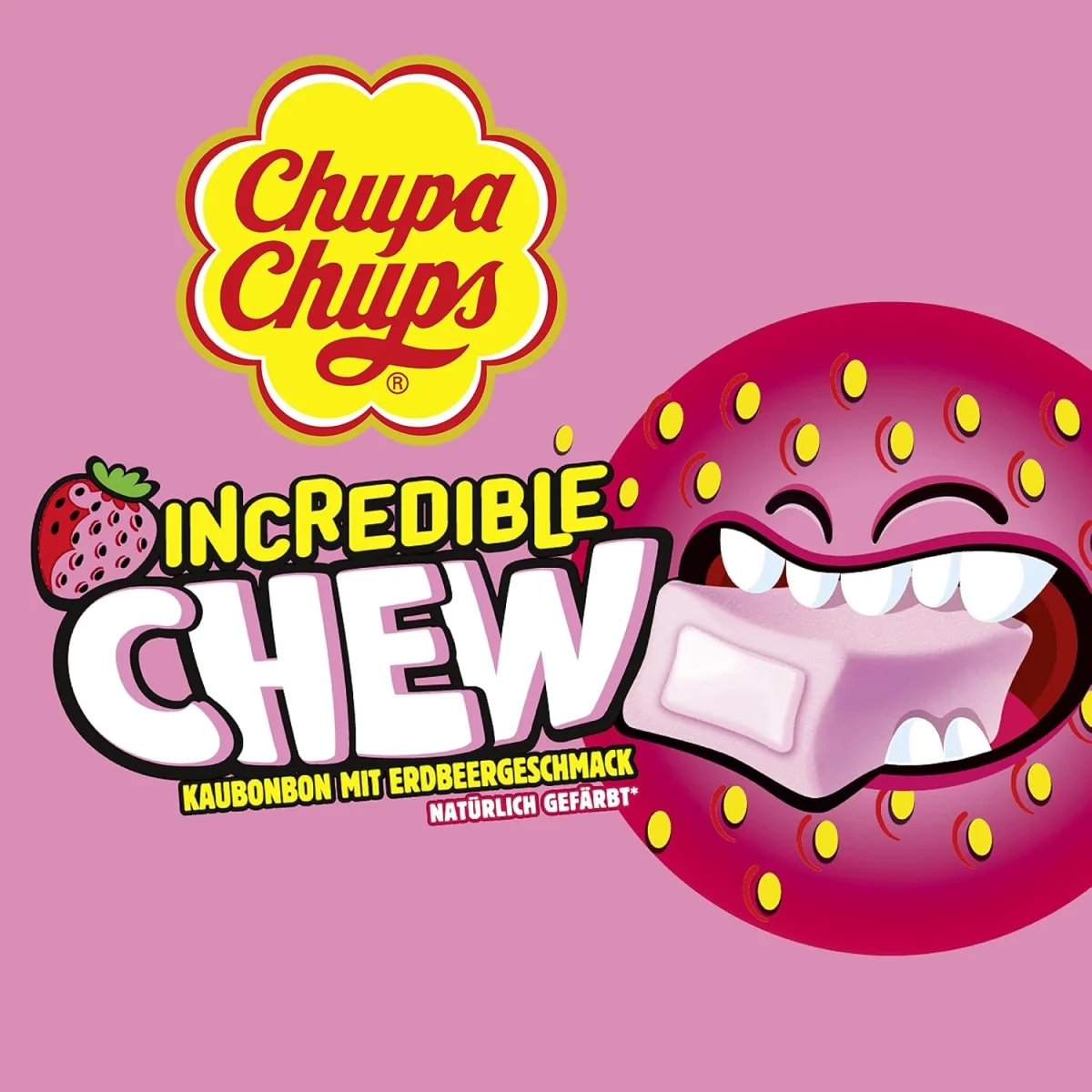 Chupa Chups Incredible Chew Kaubonbons mit Erdbeergeschmack in der 45-g-Stange