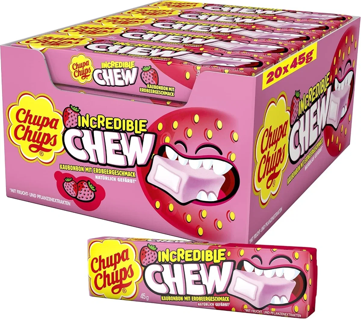 Chupa Chups Incredible Chew Erdbeere Thekendisplay (20x45g)