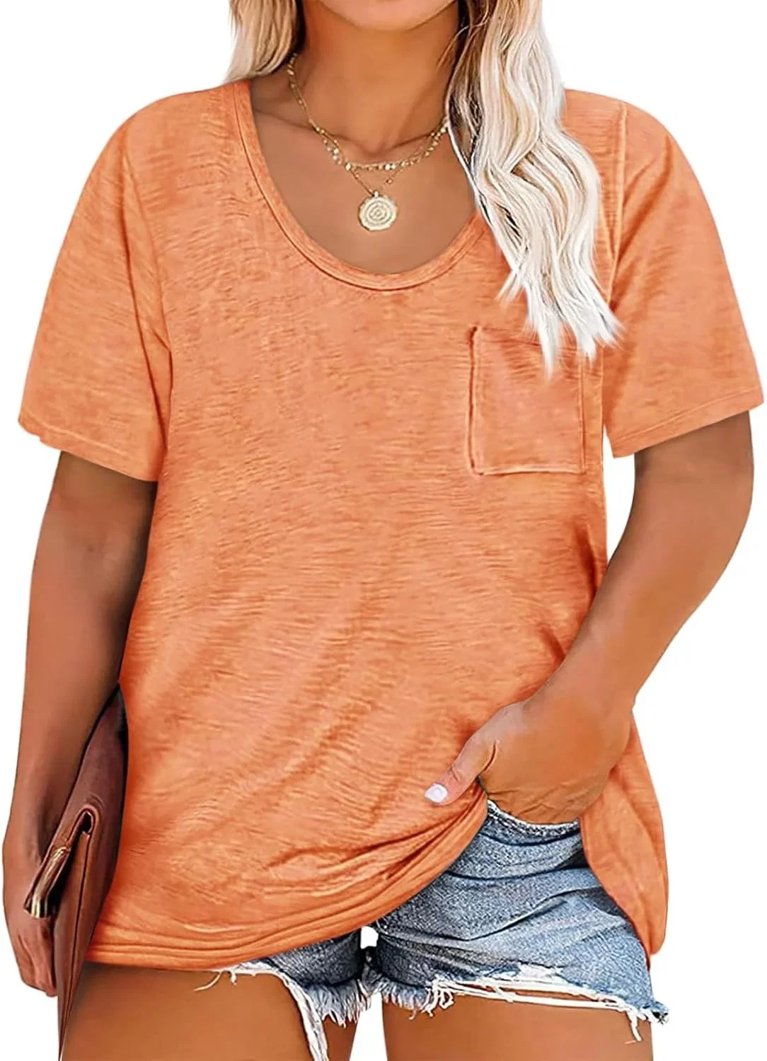 Cicy Bell Plus-Size Kurzarmshirt mit lockerer Passform und Tasche