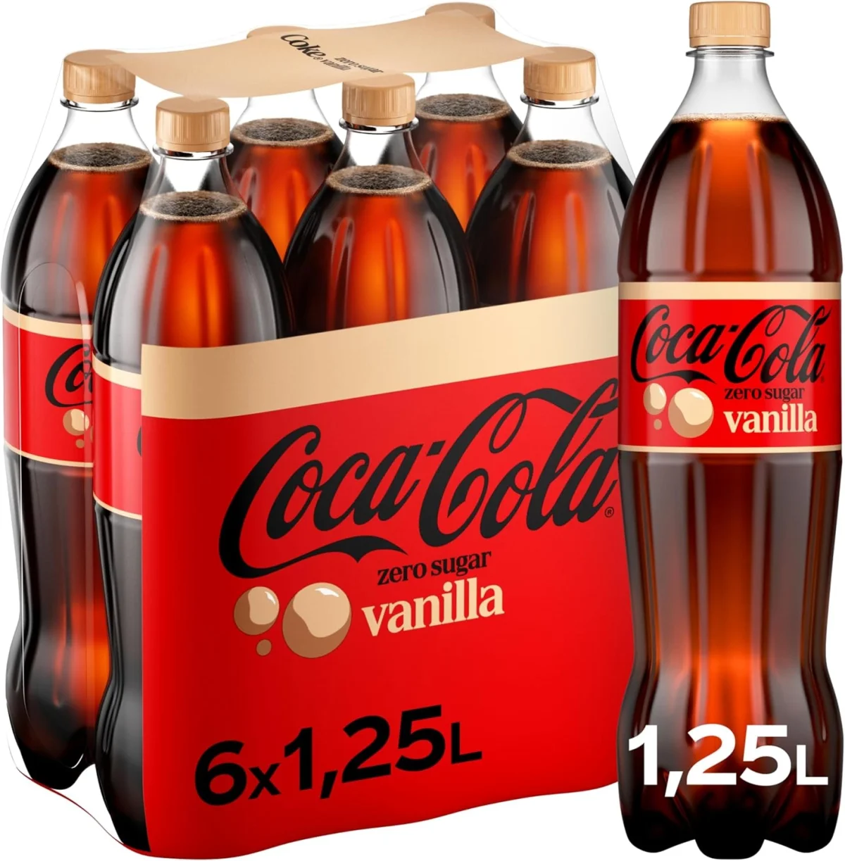 Coca-Cola zero sugar Vanilla Cola, Softdrink ohne Zucker (6×1,25L)