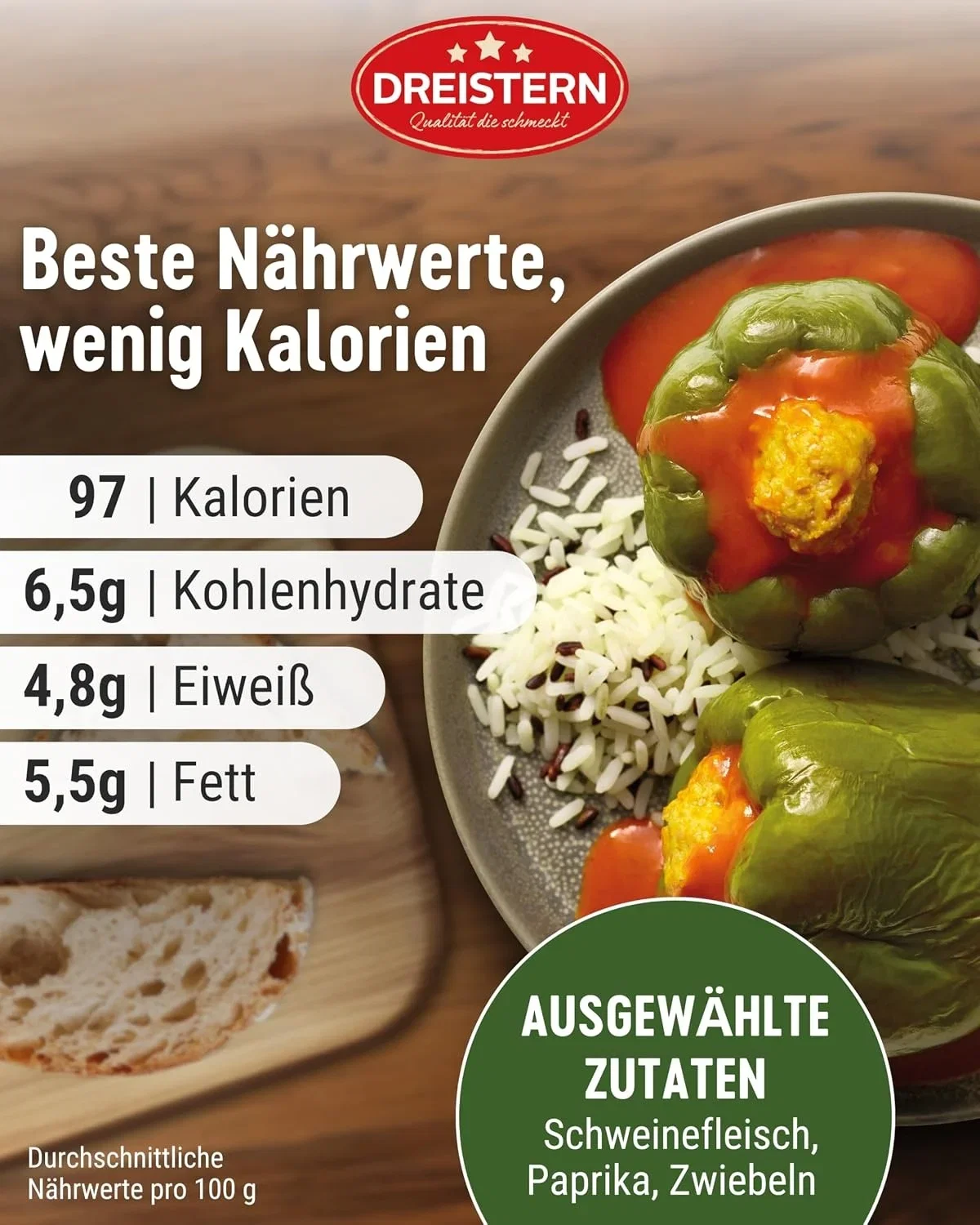 DREISTERN Gefüllte Paprikaschoten mit Fleischfüllung in Sauce