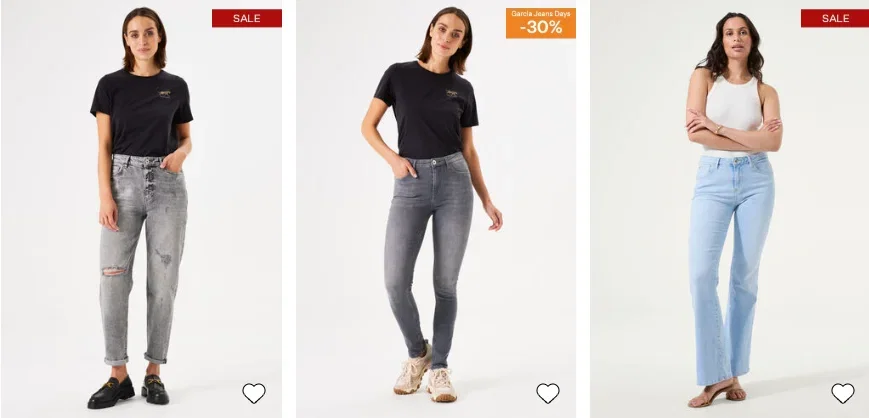 Auswahl verschiedener Garcia Jeans in unterschiedlichen Schnitten und Waschungen