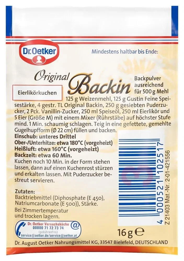 Dr. Oetker Backin Backpulver mit 16 g je Tütchen zum Backen und Kochen