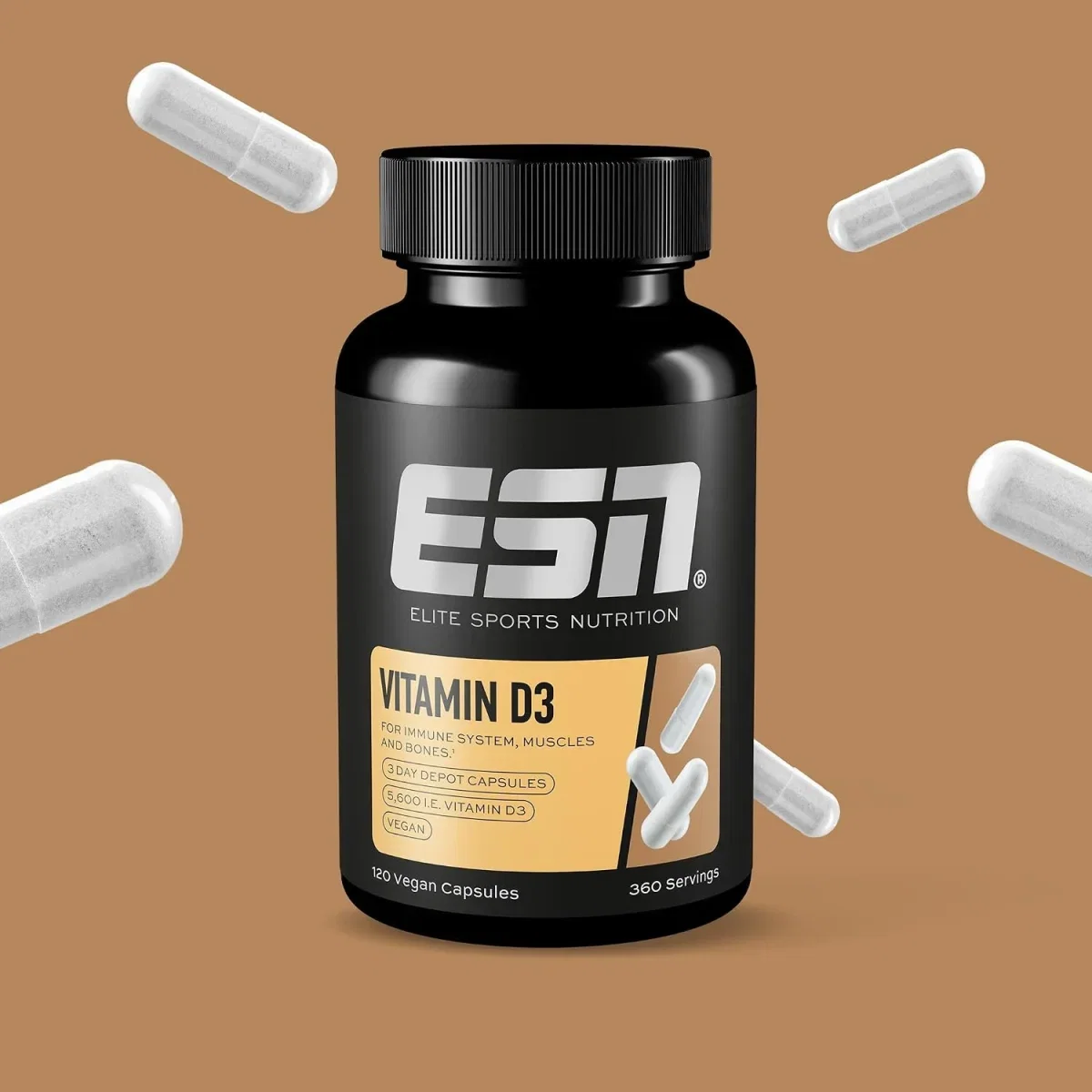 ESN Vitamin D3 (120 Kapseln Vitamin D hochdosiert 360 Tage Vorrat)