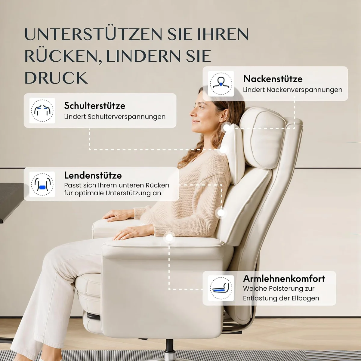 FLEXISPOT 180° verstellbarer Bürostuhl mit Fußstütze
