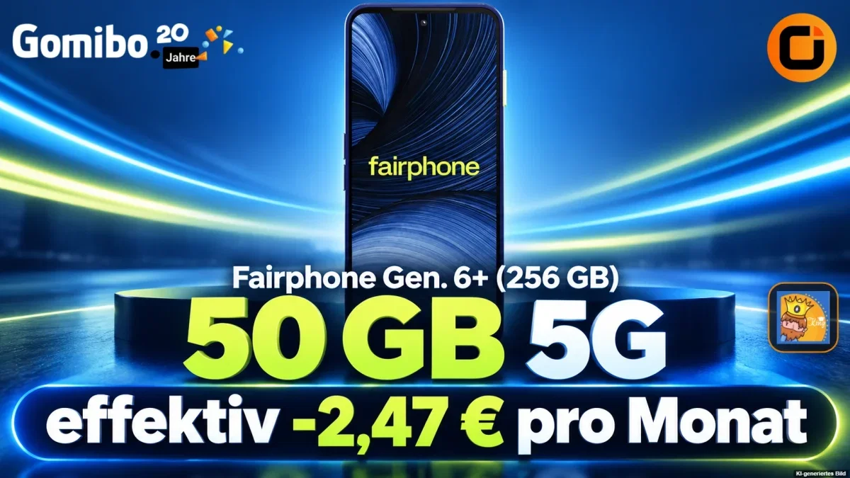 Gomibo: Fairphone Gen. 6+ (256 GB) + otelo Vodafone Allnet-Flat 50 GB 5G für 19,99 € / Monat + 133,95 € einmalig