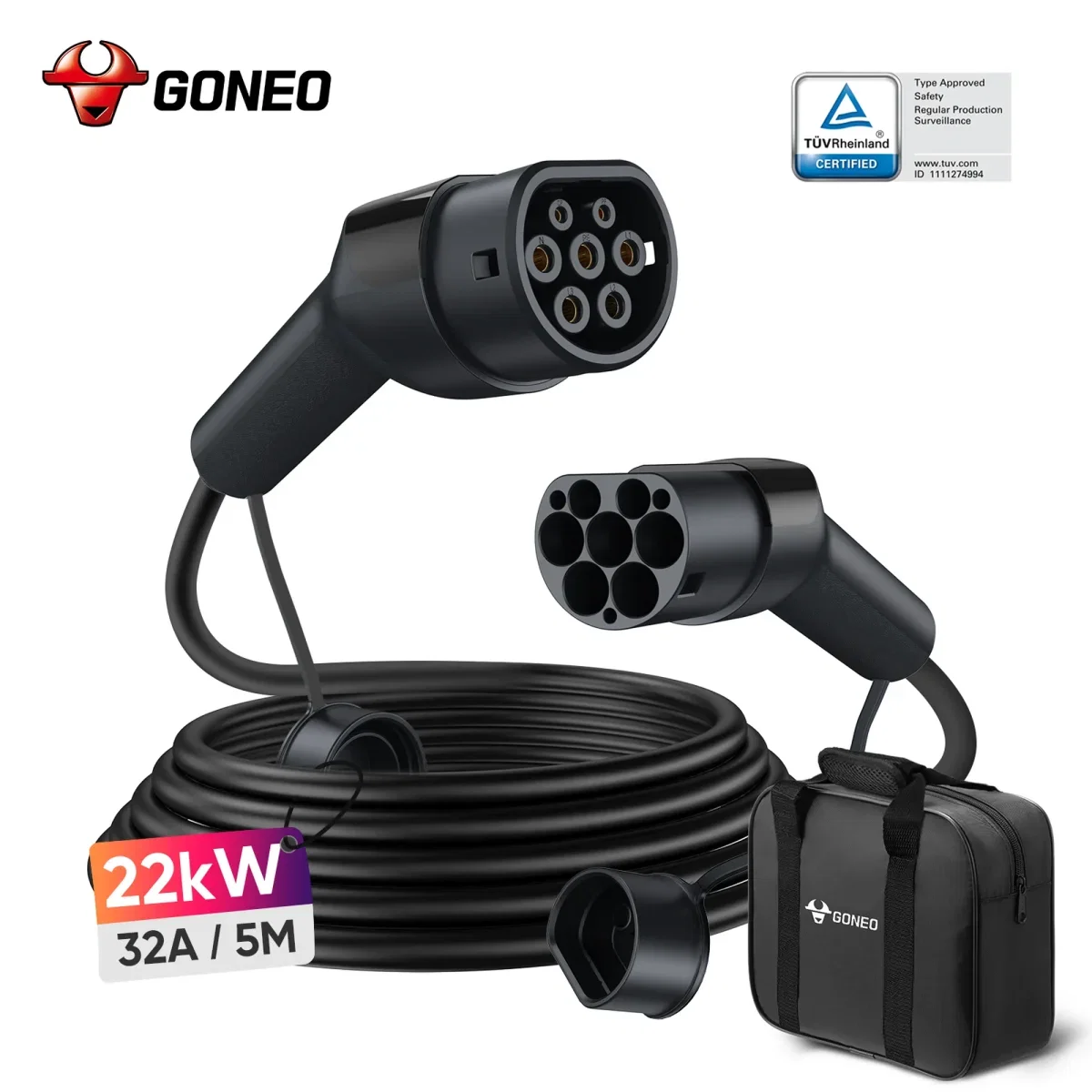 Goneo Typ 2 Ladekabel 22KW 32 A 5 m 3-Phasig Tüv-Zertifiziert