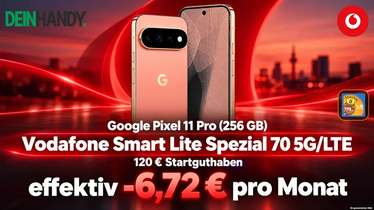 DEINHANDY: Google Pixel 11 Pro (256 GB) + 120 € Startguthaben + Vodafone Smart Lite Spezial 70 5G/LTE für 34,99 € / Monat + 106,94 € einmalig
