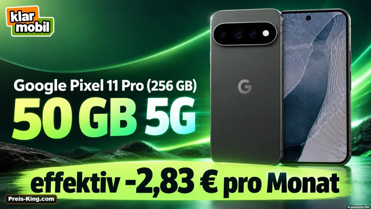 klarmobil: Google Pixel 11 Pro (256 GB) + klarmobil Allnet Flat 50 GB 5G für 34,99 € / Monat + 99,99 € einmalig
