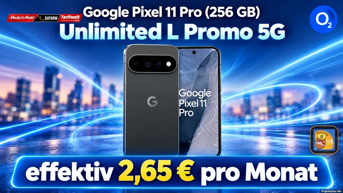MediaMarkt Tarifwelt: Google Pixel 11 Pro (256 GB) + Google Pixelsnap Ring Stand + o2 Mobile Unlimited L Promo 5G für 39,99 € / Monat + 94,94 € einmalig
