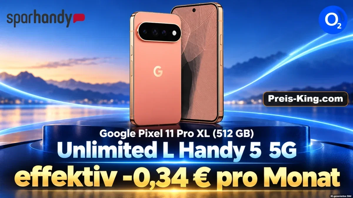 Sparhandy: Google Pixel 11 Pro XL (512 GB) + o2 Mobile Unlimited L Handy 5  5G/LTE für 44,99 € / Monat + 196,93 € einmalig