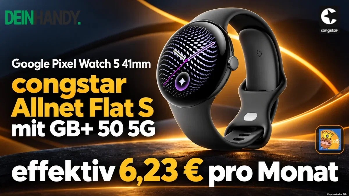 DEINHANDY: Google Pixel Watch 5 41mm + congstar Allnet Flat S mit GB+ 50 5G für 20,00 € / Monat + 156,94 € einmalig