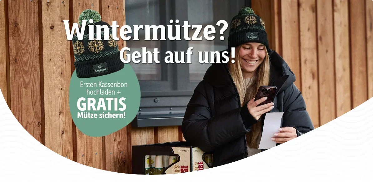 Krombacher Wintermütze gratis sichern – 10 € Einkauf und erster Kassenbon genügen