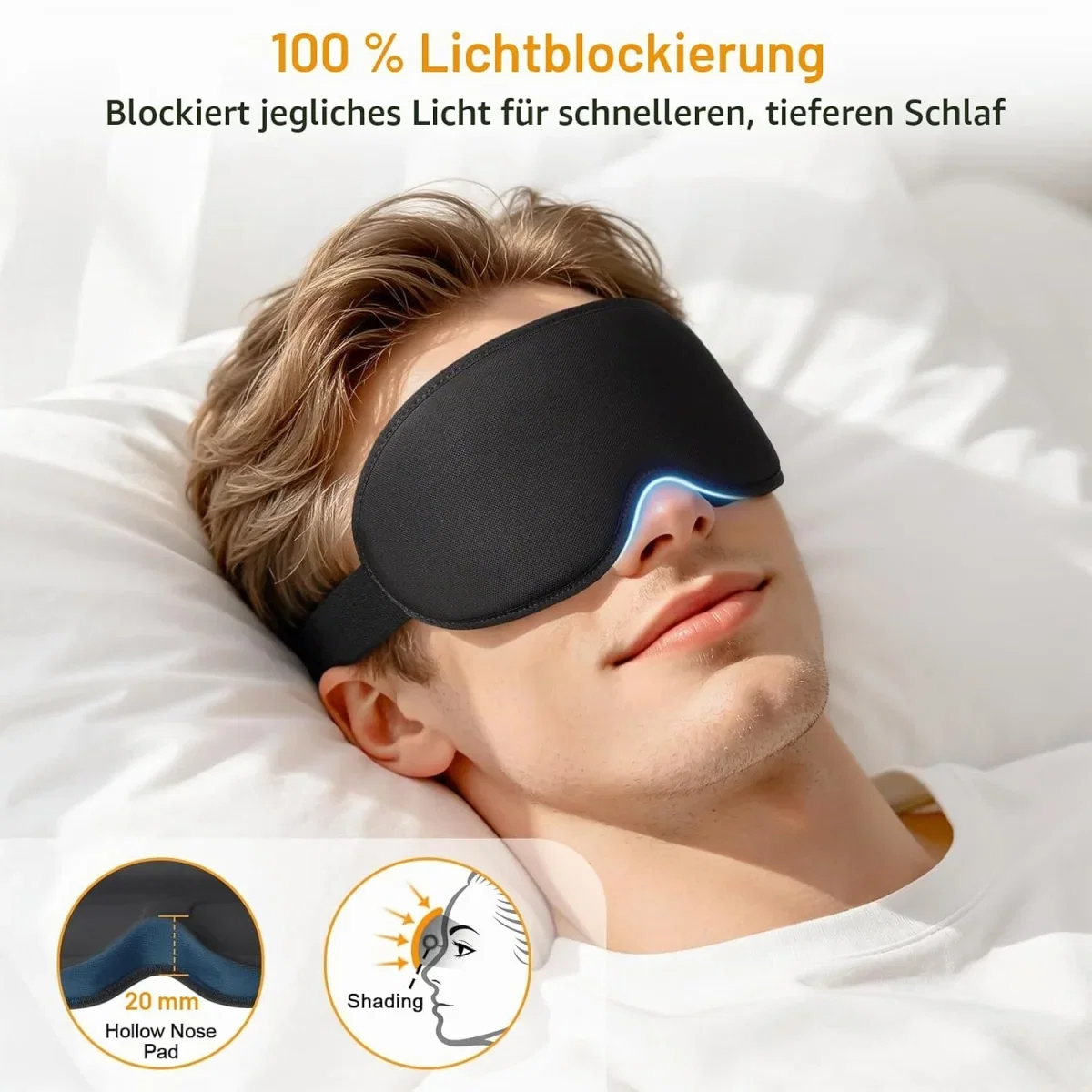 Gritin 3D Schlafmaske für Seitenschläfer (Atmungsaktiv & Lichtblockierend)