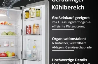 Haier Kühlbereich mit Obst, Gläsern und Flaschen auf Glasablagen