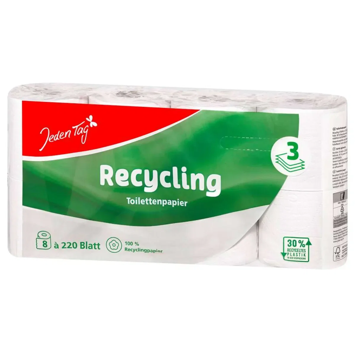 3x Jeden Tag Toilettenpapier Recycling 3-Lagig