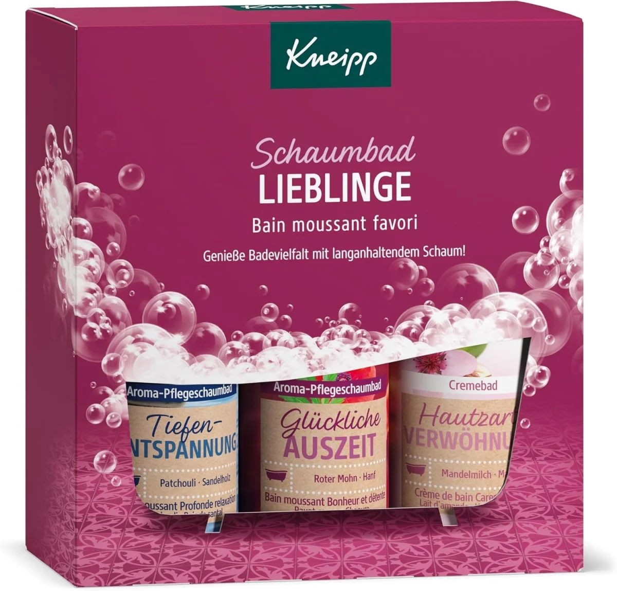 Drei Kneipp Badezusätze aus dem Geschenkset Schaumbad Lieblinge