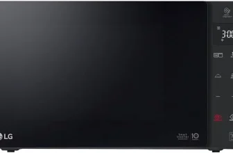 Schwarze LG Mikrowelle mit Touch-Display und Smart Inverter Kennzeichnung