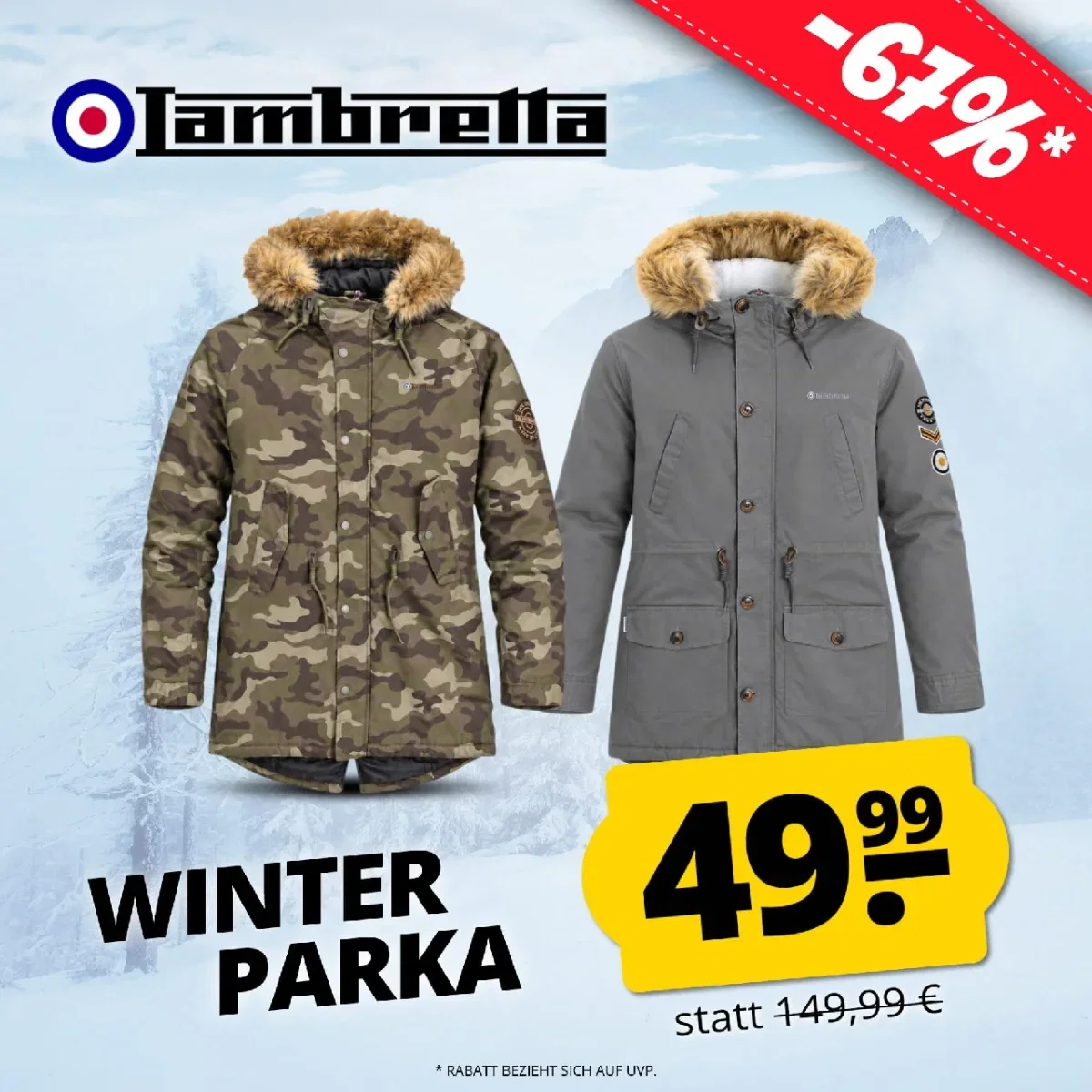 Lambretta Sherpa Lined Parka Herren Winterjacke (2 Styles, Gr. XS bis 4XL)