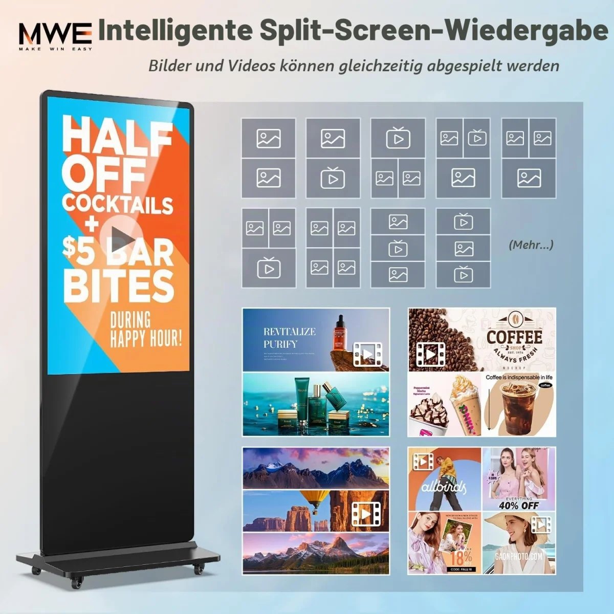 QIXZOCV MWE 43 Zoll 2K Interaktive Digitale Werbetafel