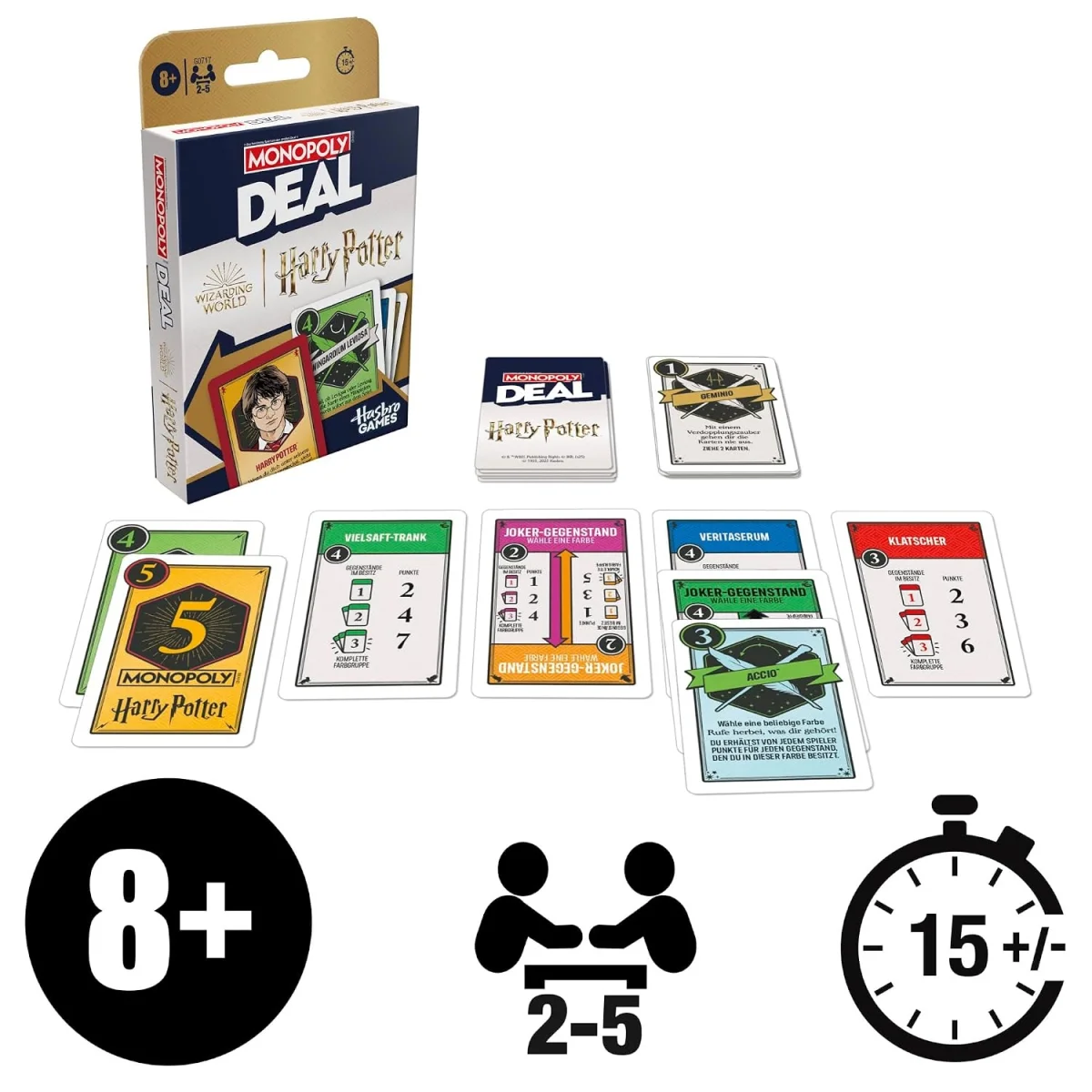 Harry Potter Monopoly Deal Familienspiel mit magischen Gegenständen und Charakterkarten