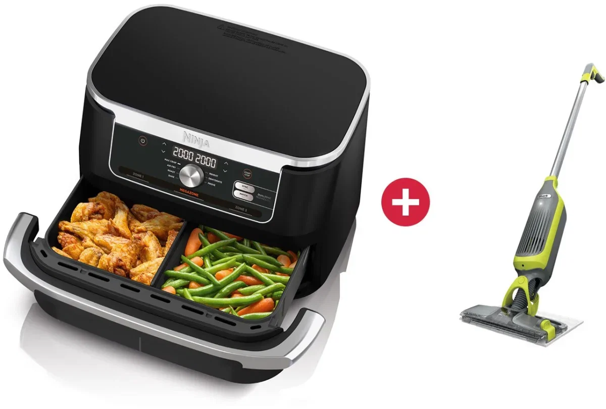 NINJA AF500EU Foodi FlexDrawer Heißluft-Fritteuse + Gratis Shark VM200EU VacMop Hartbodenreiniger