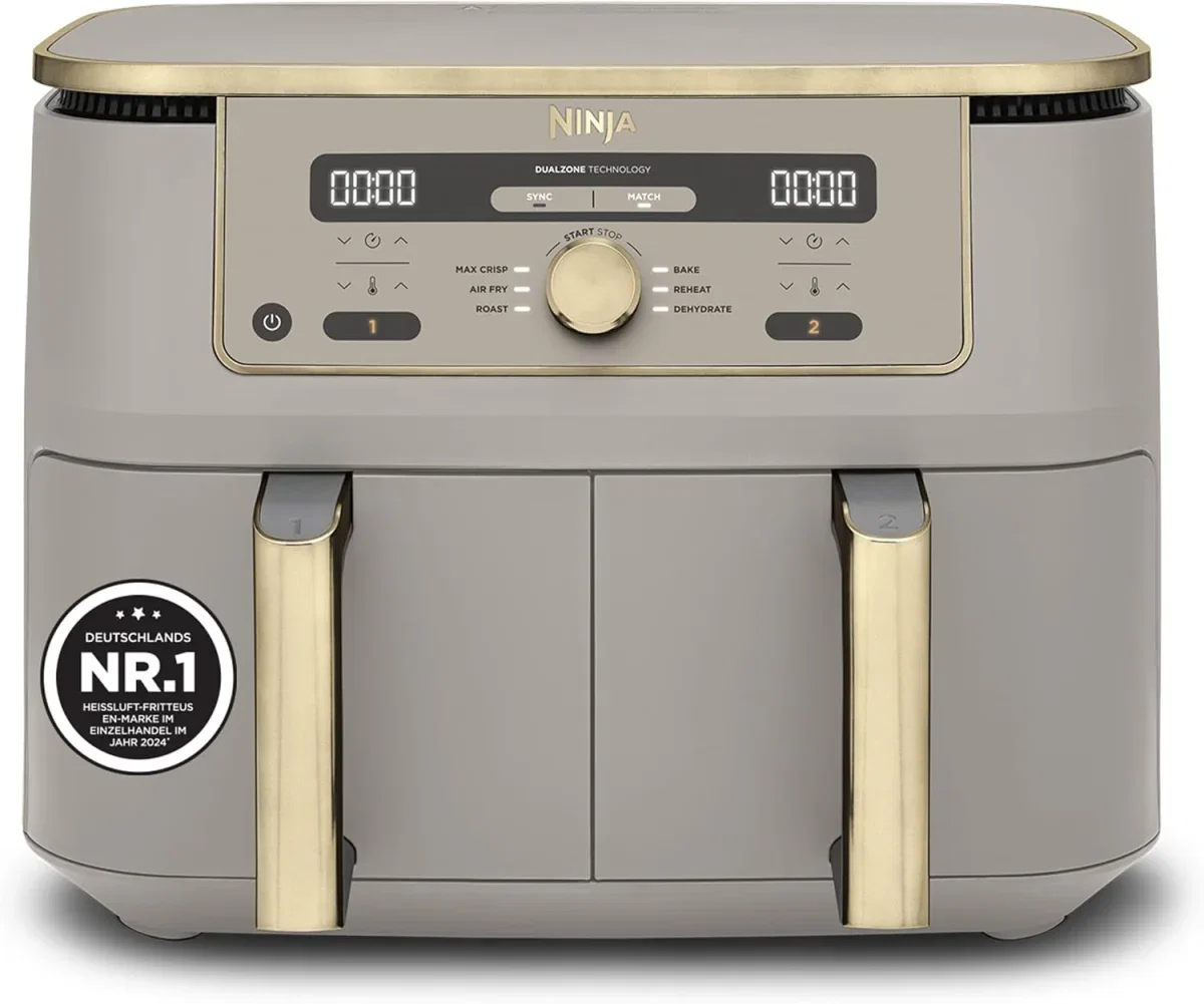 Ninja Dual Zone digitale Heißluftfritteuse 6-in-1 Stone/Gold DZ400EUSTGD (9.5 L)