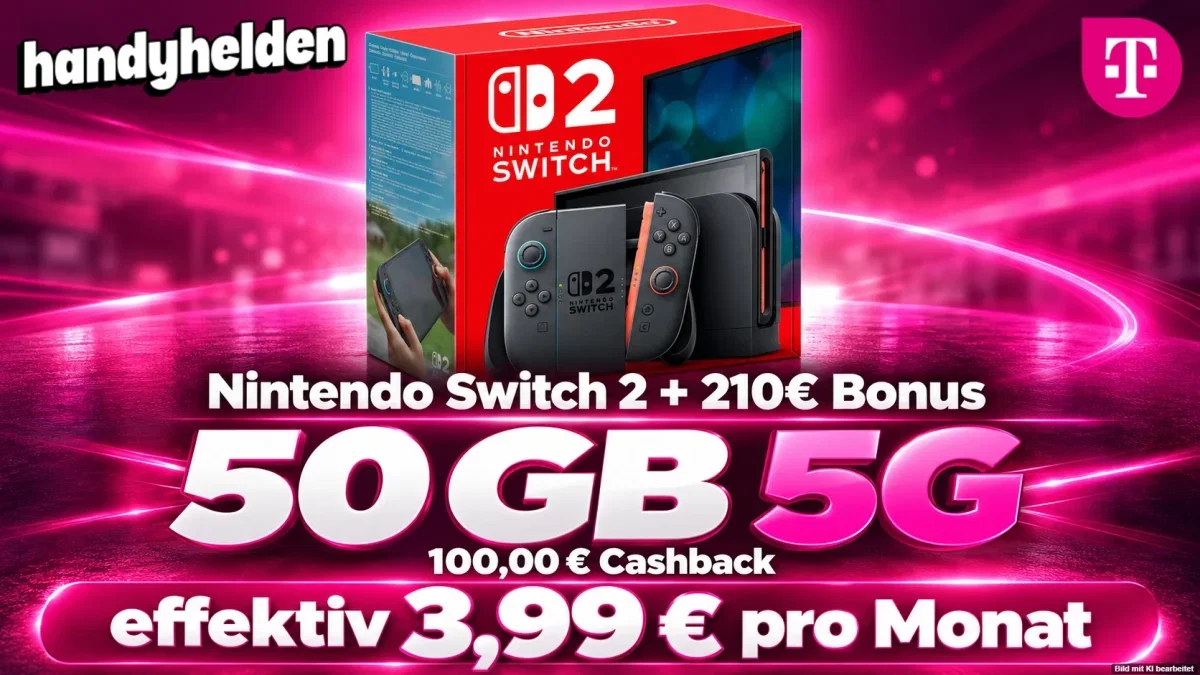 Handyhelden: Nintendo Switch 2 + 210€ Bonus + 100,00 € Cashback + Telekom Allnet-Flat 50 GB 5G für 29,99 € / Monat + 34,94 € einmalig