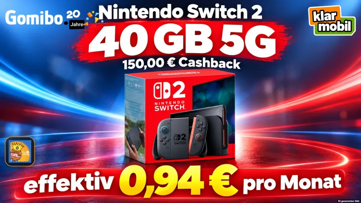 Gomibo: Nintendo Switch 2 + 150,00 € Cashback + klarmobil Telekom Allnet-Flat 40 GB 5G für 29,99 € / Monat + 51,90 € einmalig